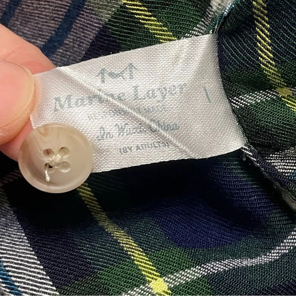 Marine Layer The Dahlia Plaid Shirt Green Navy White Yellow Smal - Picture 6 of 12